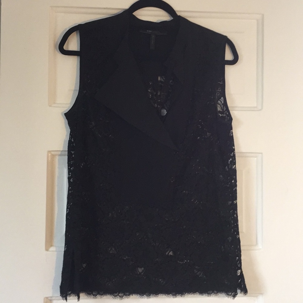 BCBG MAXAZRIA black lace button front blouse
